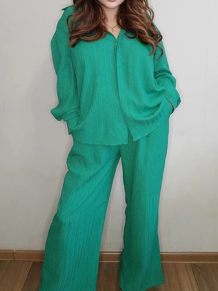 Peyton™ - Shirt And Pants Set Chiffon Straight Full Pants Office Sets