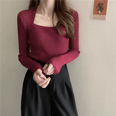 Amelia™ - Soft Warm Square Collar Knitted Sweater