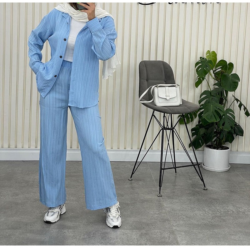 Peyton™ - Shirt And Pants Set Chiffon Straight Full Pants Office Sets