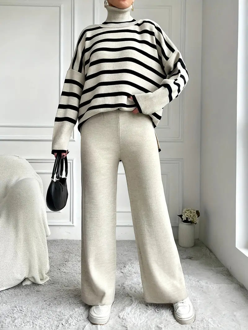 Aria™ - Stylish Stripped Turtlenack Pants Set