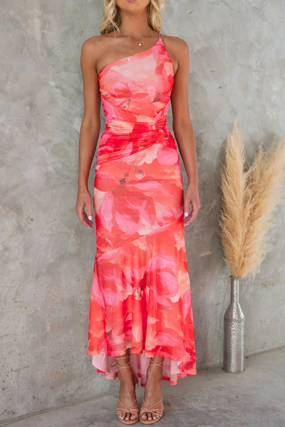 Sophia™ - Stylish Ocean Bloom Asymmetric Maxi Dress